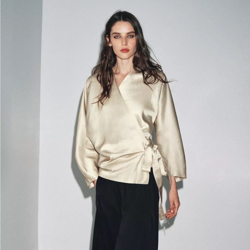 ZARA ZW COLLECTION LINEN WRAP BLOUSE
